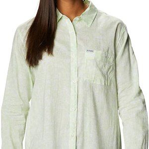 🆕Columbia Women's Slack Water Woven Long Sleeve Shirt, Light Lime Kona Print